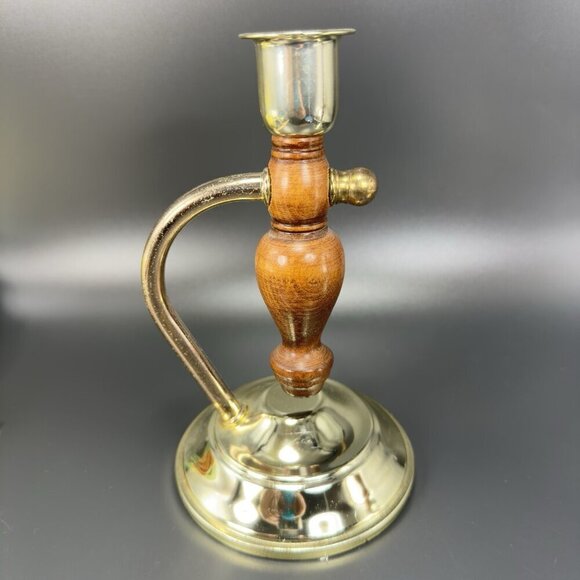 Primitive Style Wood And Metal Swivel Candle Stick Holder Set Vintage Decor VTG - Picture 12 of 16